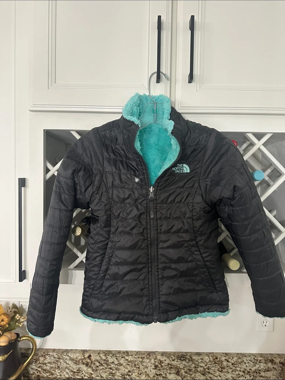 The North Face Black and Teal Reversible Puffer Jacket